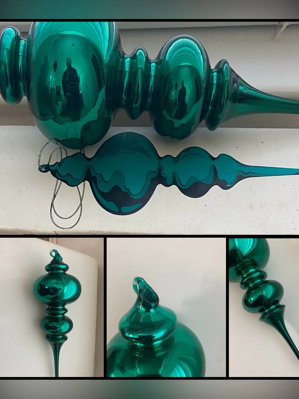 Vintage Dept 56 Mercury Glass Aqua Finial Large Handblown Ornament 9”H In Box